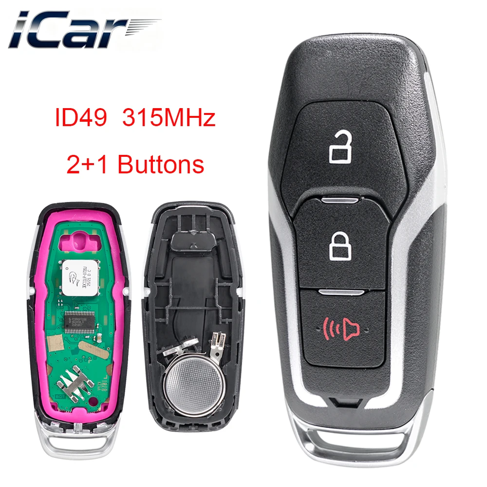 iCar Smart Remote Car Key Fob 315MHz ID49 Chip M3N-A2C31243800 Replacement For Ford F-150 F-250 2015-2017 Explorer 2016-2017