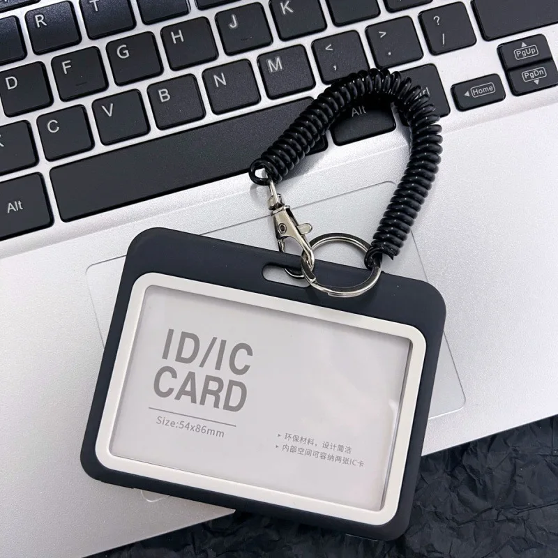 

1Set Black Pass ID Work Card Holder with Lanyard Spring Rope Working Permit Case Badge Sleeve Cover for Staff Nurse