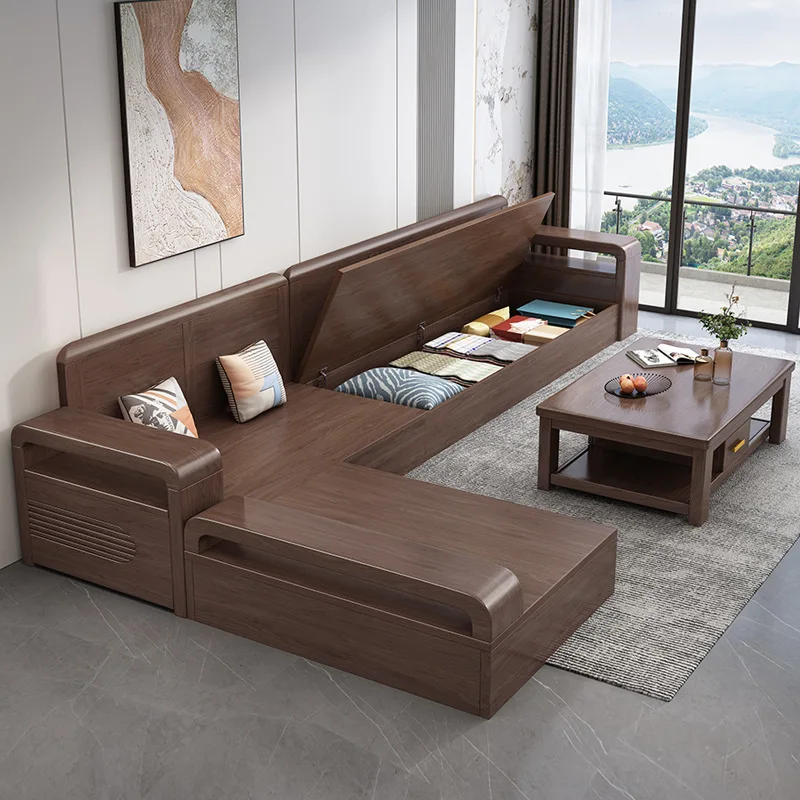 Divano tedesco in legno massello moderno e semplice per piccoli appartamenti in noce