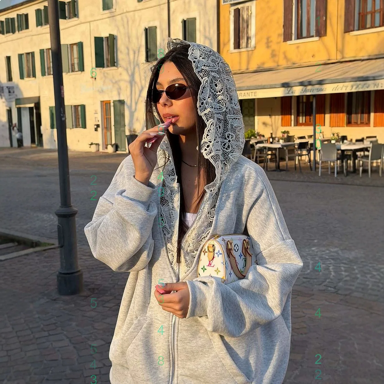 Lace Hooded Sports Set Women Oversize Zip Up Hoodie Sweatshirt Joggers Matching Sets