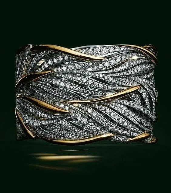 

New Model Full Diamond Zircon Wrapped Multi-Layer Gold Two-Tone Ring Braided Finger Ring For Women Jewelry Party Gift