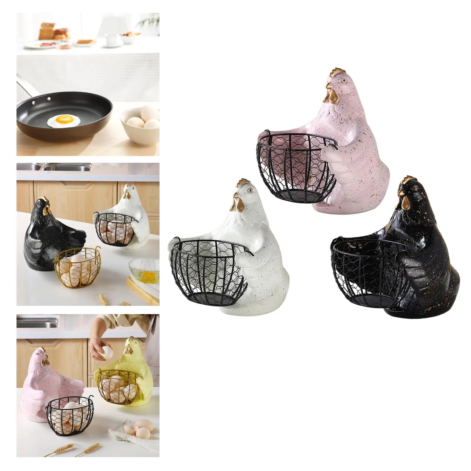 Wire Baskets Hen Ornament Organizer Egg Holder for Pantry Kitchen Organizing