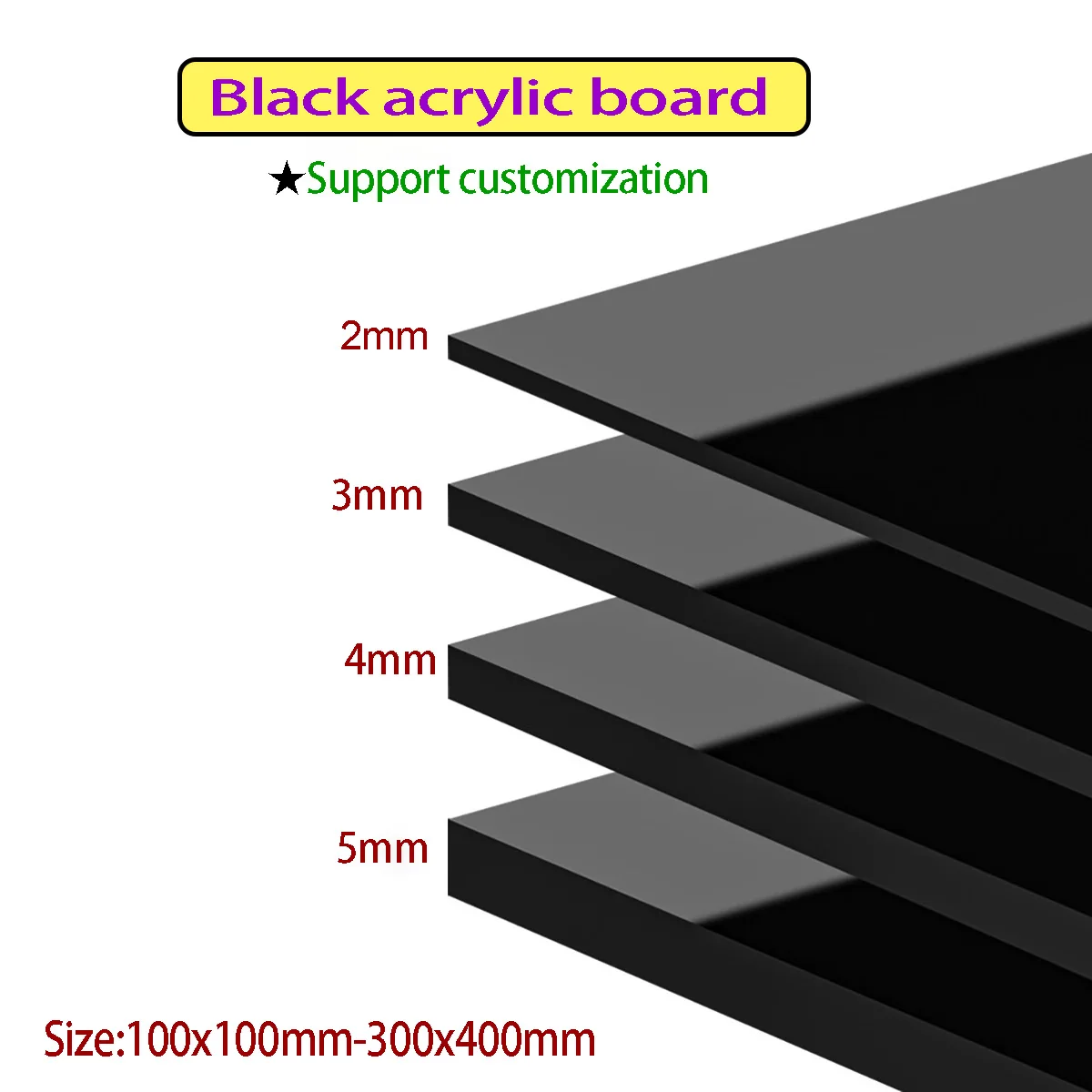 Thick 2mm 3mm 4mm 5mm  Acrylic Board Glossy Semi Transparent Black Organic Plastic Board Organic Glass Polymethyl Methacrylate