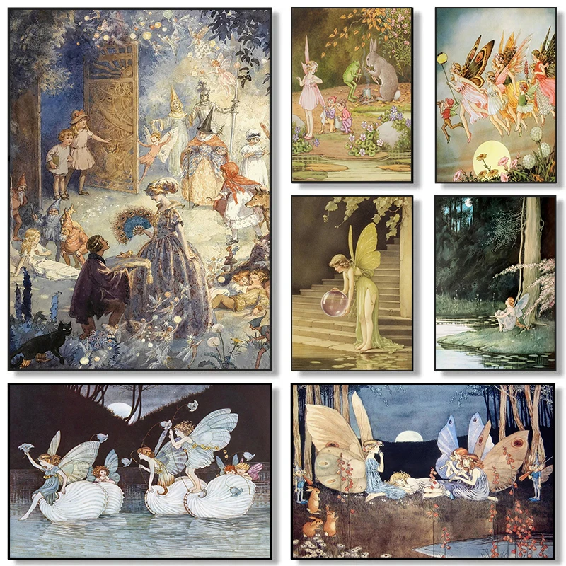 Vintage Gorgeous Fairy Illustration Canvas Posters Ida Rentoul Outhwaite Painting Art Prints Kids Room Wall Decorative Pictur