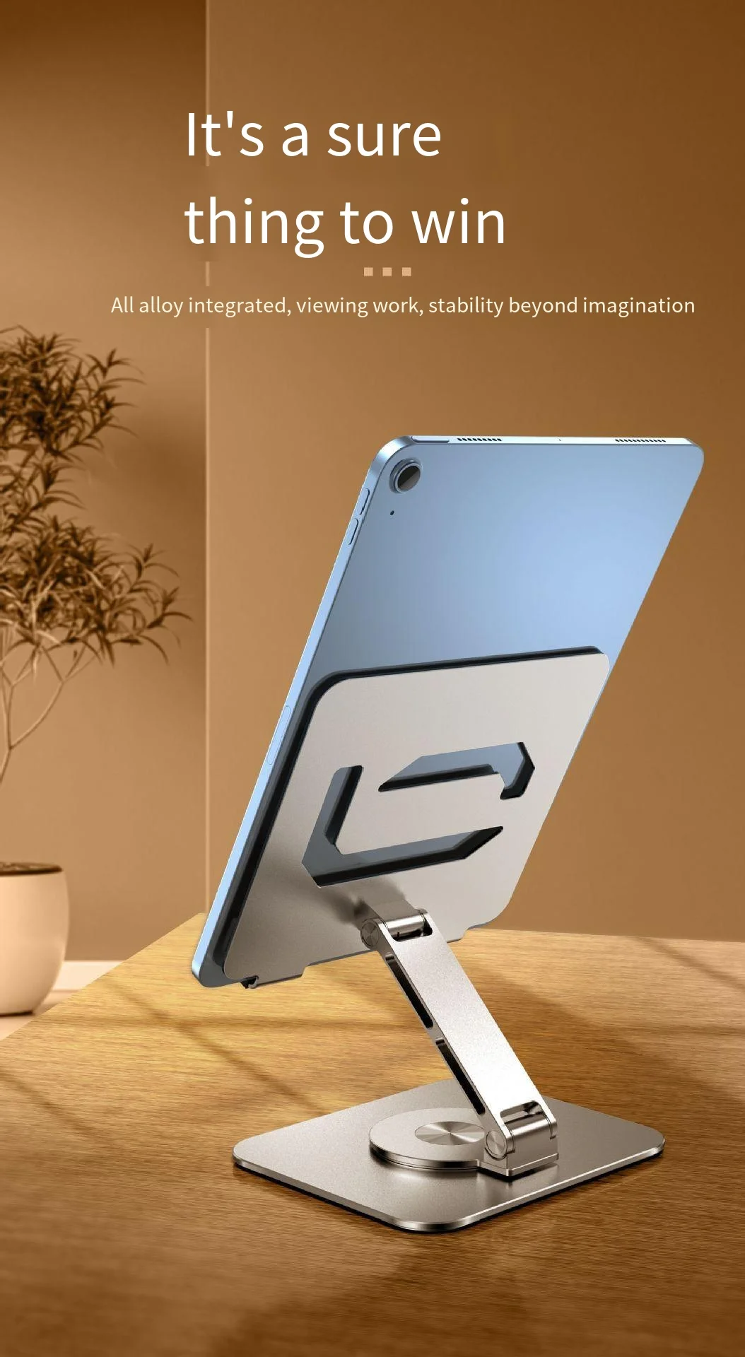 360 ° Rotations-Tablet-Ständer für iPad, verstellbarer faltbarer Tablet-Halter, Aluminium-Telefonständer, kompatibel mit iPad Pro/Air/Mini – Detail 6