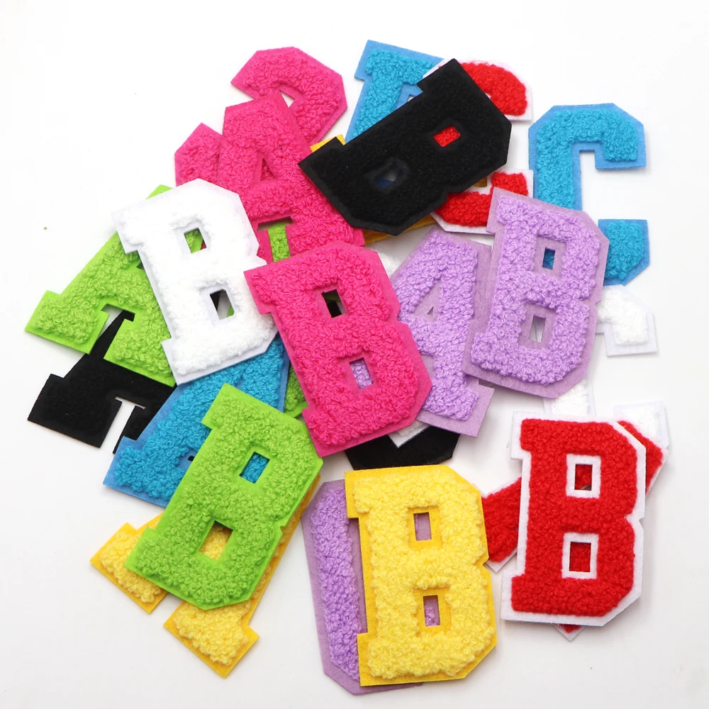 1PC 7.2CM Towel Letters Chenille Alphabet A-Z Sew Iron On Patches Colorful Badges For Name DIY Dress Jeans Appliques Decor