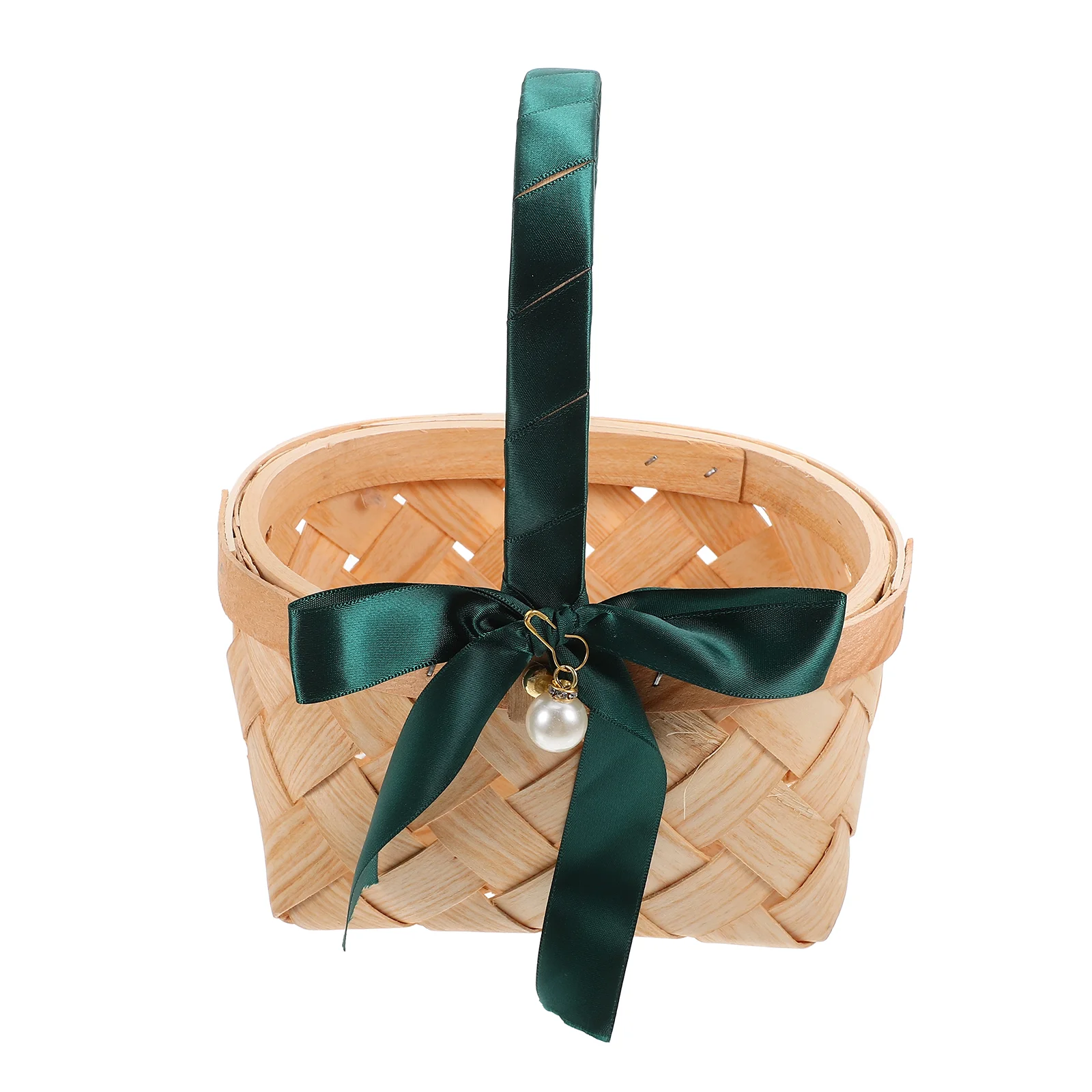

s Wicker Baskets 19x15x10cm Green Ribbon Oval Small Storage Gift Flower Handle Basket Baby Shower Wedding Party