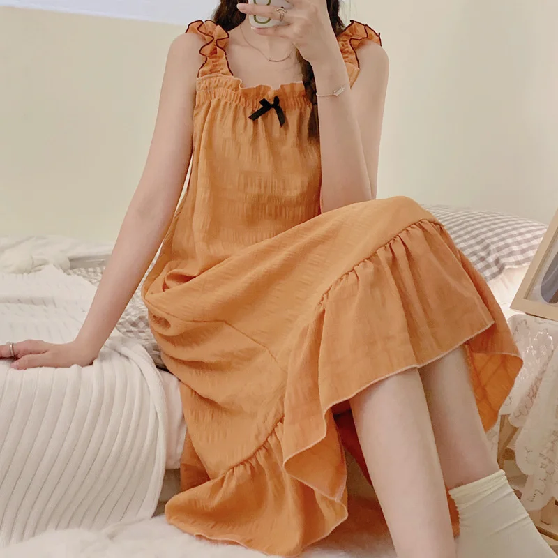 

Summer Nightwear Women Cotton Sleeveless Strap Sweet Nightdress Sleepwear Nightgowns Home Clothes Sleepshirt Girl Pajamas Nighty