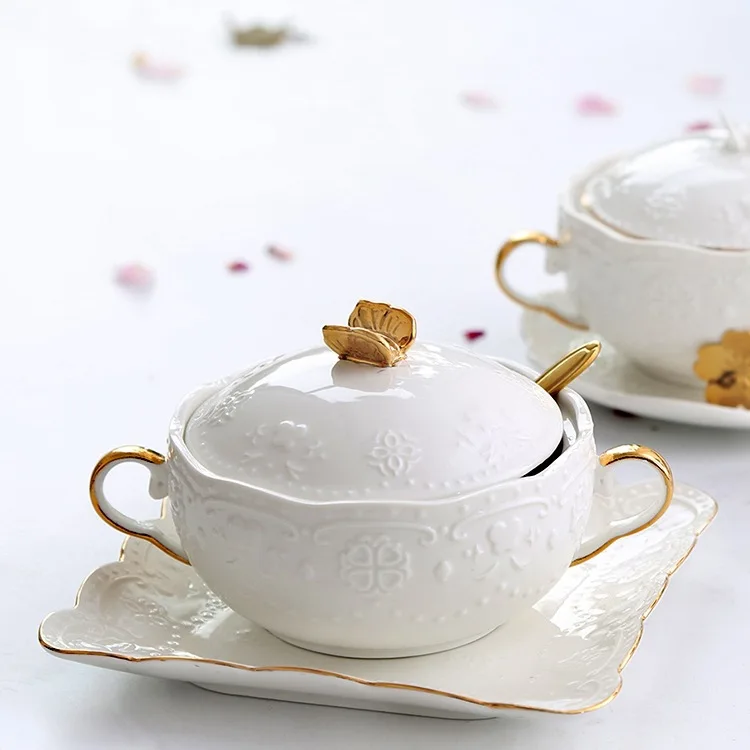 

Керамическая миска «Птичье гнездо» с крышкой, двойная ручка, десертная миска для супа, европейский набор для каши, здоровая посуда