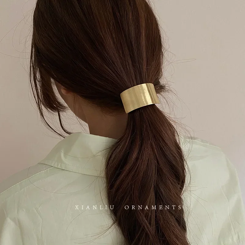 Korean Simple Metal Fashion Elastic Hair Bands Geometric Hollow Gold Headwear Hair Rope Ties Women Hair Accessories