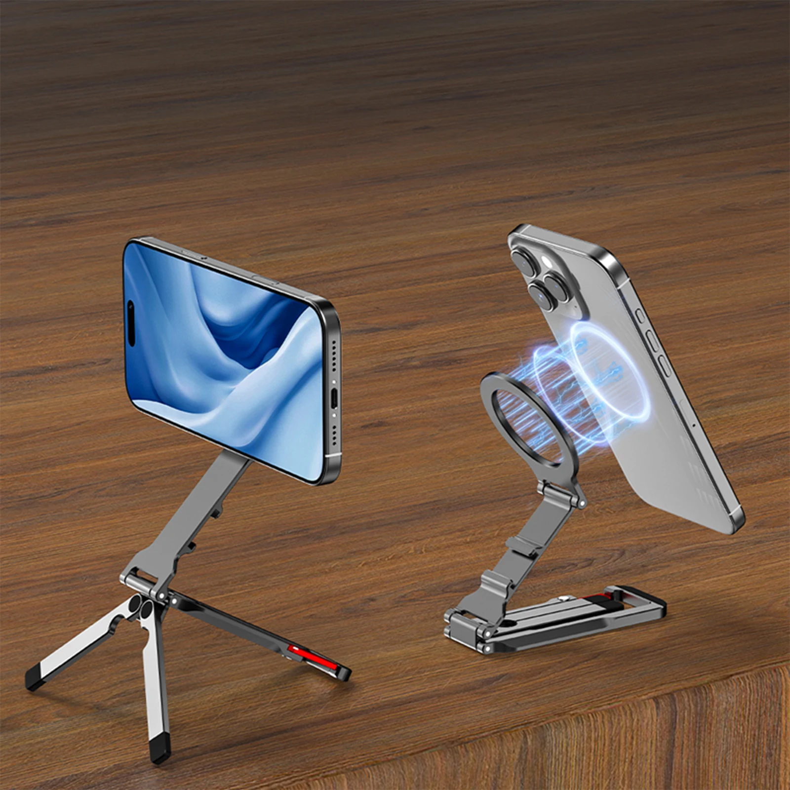 

Magnetic Phone Tripod Stand Foldable Portable Magnetic Phone Holder Adjustable Phone Mount for iPhone 16 15 14 13 12 Series