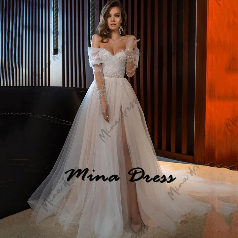 

Mina Customized Backless Elegant Party Dresses 2024 for Wedding Dress Es Polka Dot Wedding Dress With High Side Slit Ball Gowns