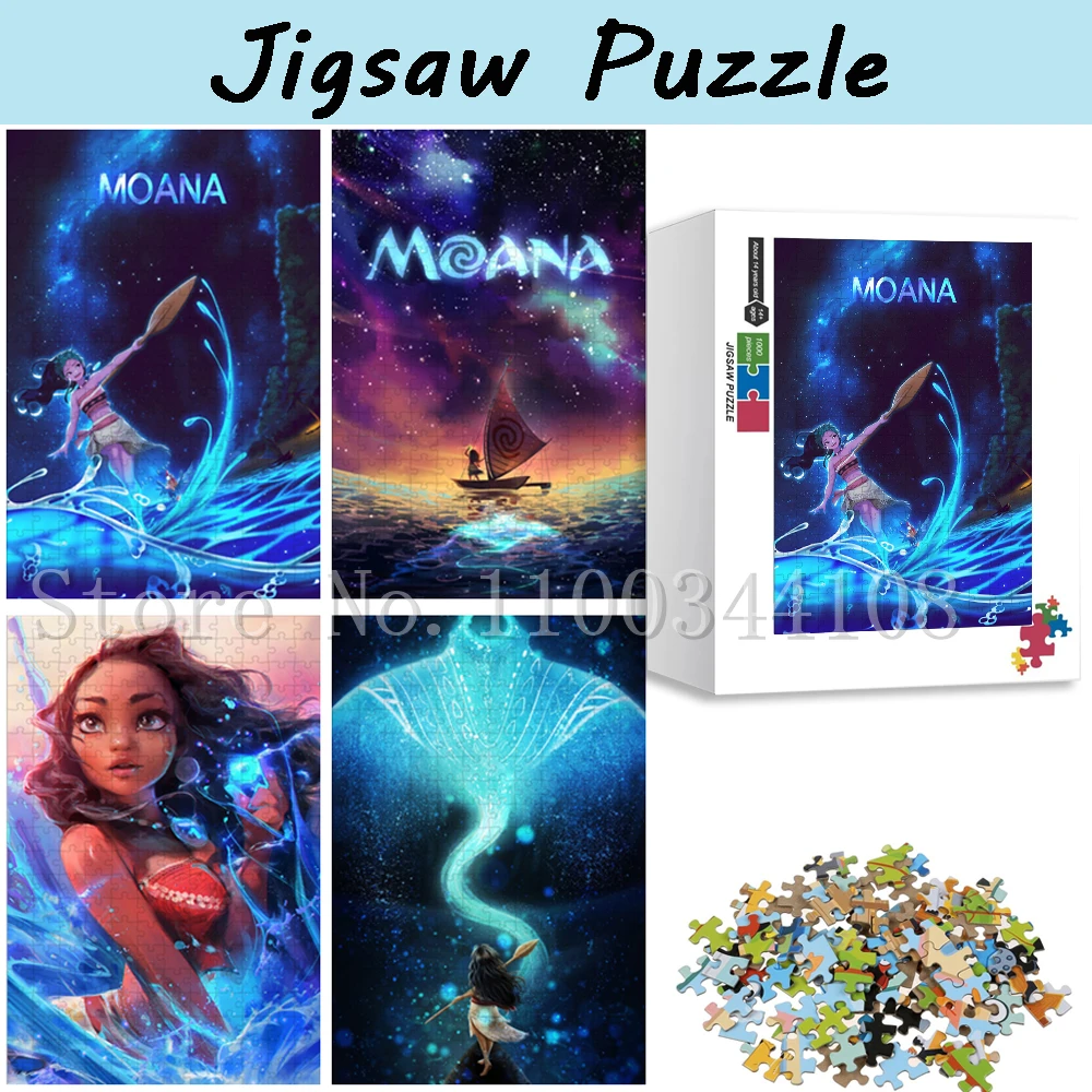 Disney Princess Moana Jigsaw Puzzles 300/500/1000 Pieces Cartoon Wooden Puzzles for Girl Decompressing Game Assembling Toys