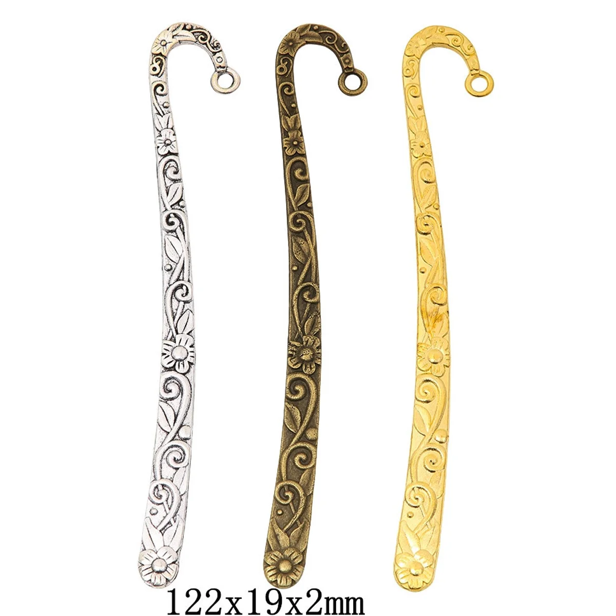 Bookmarks Metal Flowers Carved Gold Silver Bronze Colors Jewelry DIY 122x19x2mm