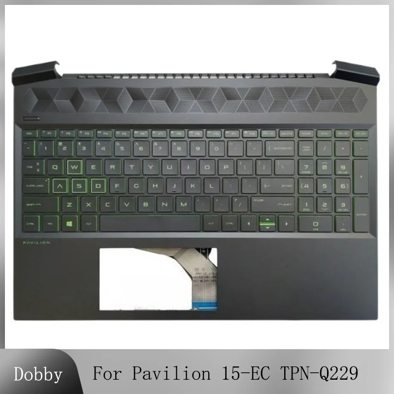 Original New US Keyboard For Pavilion 15-EC TPN-Q229 Laptop Palmrest Top Case Upper Cover with Gamer Green Backlight Keyboard