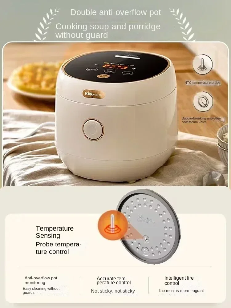 220V Bear Rice Cooker, 3L Ceramic Electric Cooking Pot for Soup and Porridge, Multi-function Rice Cooker for Home Use