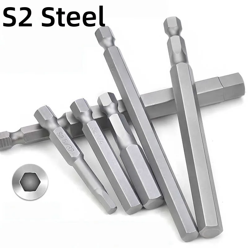 H1.5-H14 Inner Hexagon Screwdriver Bits 75mm &100mm, S2 Alloy Steel Magnetic 1/4 Shank Allen Bit for Electric Screwdriver Repair