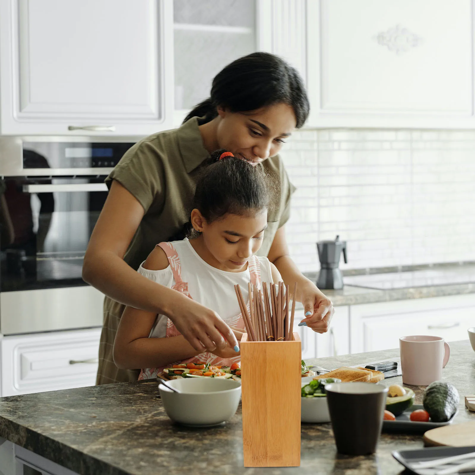 

1Pcs Bamboo Kitchen Chopstick Holder Multipurpose Utensil Storage Organizer for Home Restaurant Countertop Bamboo Utensil Holder