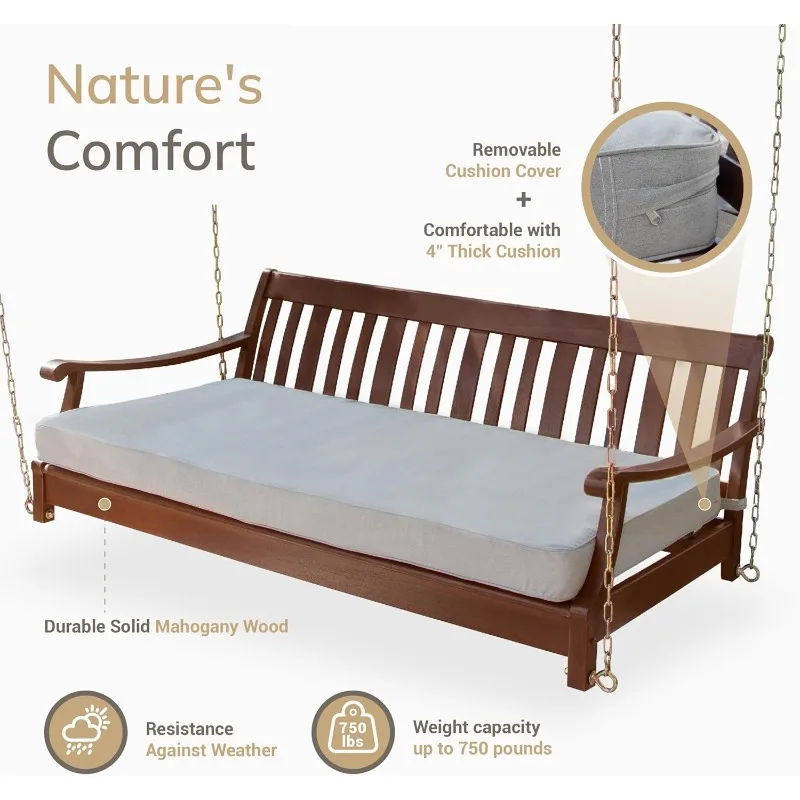 سرير نهاري متأرجح خارجي من خشب الماهوجني الصلب، أرجوحة شرفة مريحة مع وسائد أويستر
