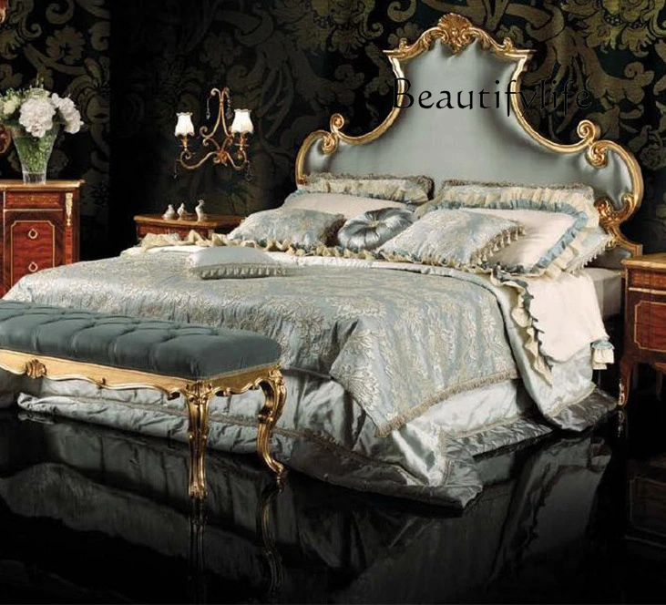 Luxury European Bedroom Furniture Solid Wood Hand Carved Double Bed Designer High Fashion