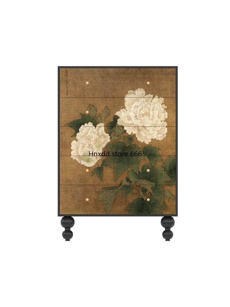 Solid wood Chinese style peony chest entry