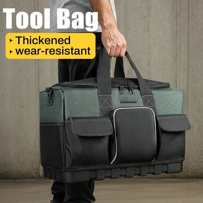 Heavy Duty Tool Bag, 16 Pockets Electrician Tool Bag for men with Hard Bottom, for HVAC Mechanic, Father Day Dad Birthday Gift
