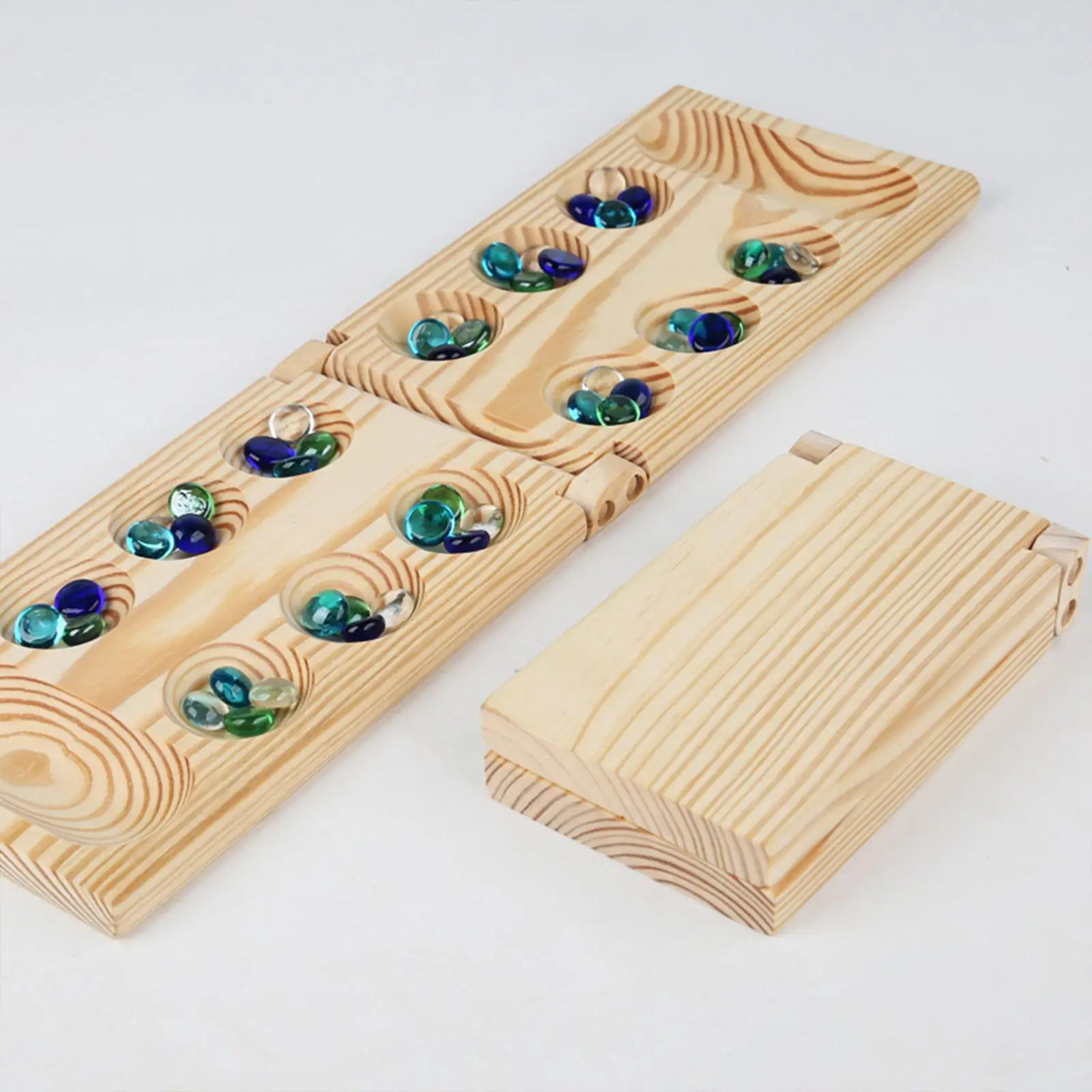 Mancala Board with Glass Bead Classic Easy to Carry Portable Foldable Strategy Game for Entertainment Travel Party
