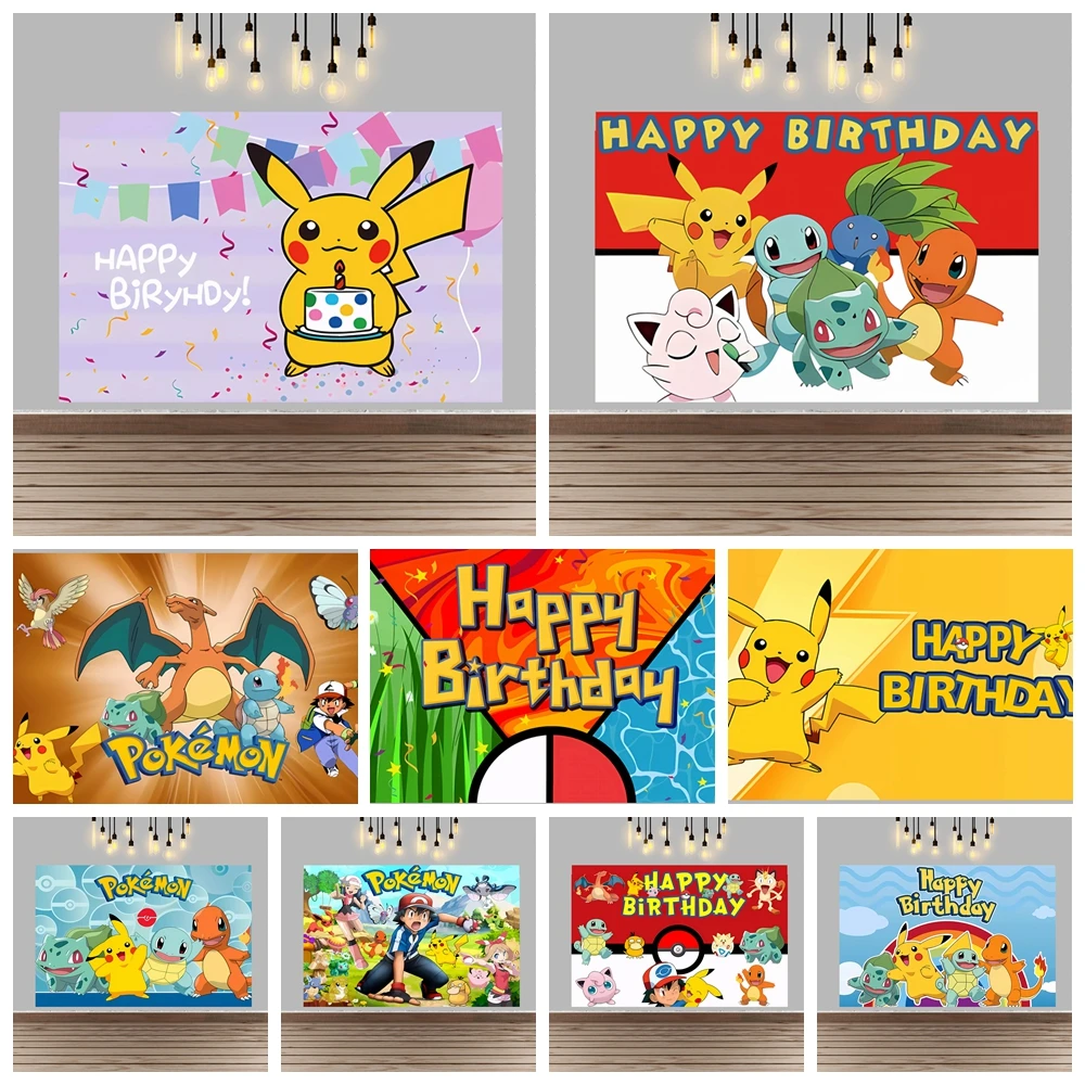 Toile de fond de fête d'anniversaire Pokemon Pikachu, avec accessoires de stand Photo pour garçons et filles, accessoires de décoration de fond de réception-cadeau pour bébé, dessin animé