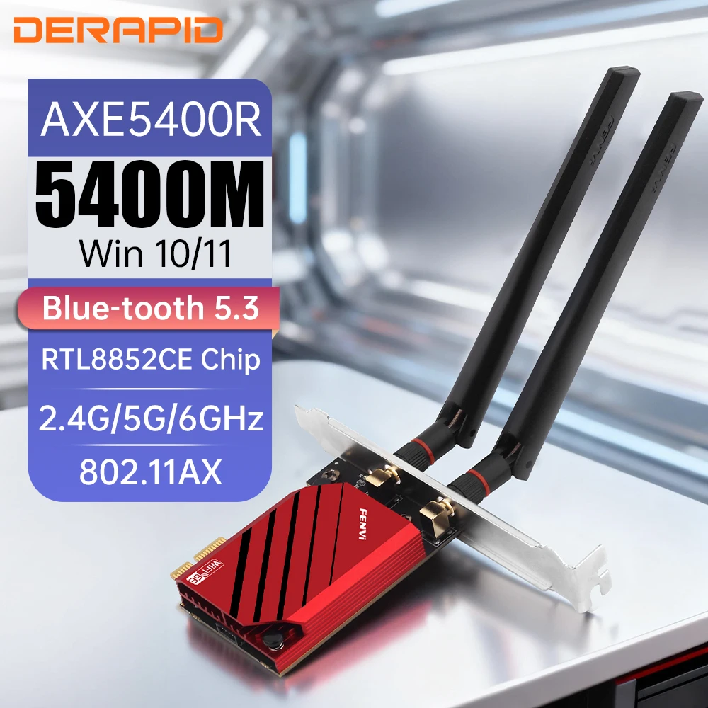 

WiFi6E 5374M RTL8852CE Bluetooth 5.3 2.4G/5GHz/6GHz WiFi Card 802.11AX/AC PCI Express Wireless Network Adapter PC For Win10/11