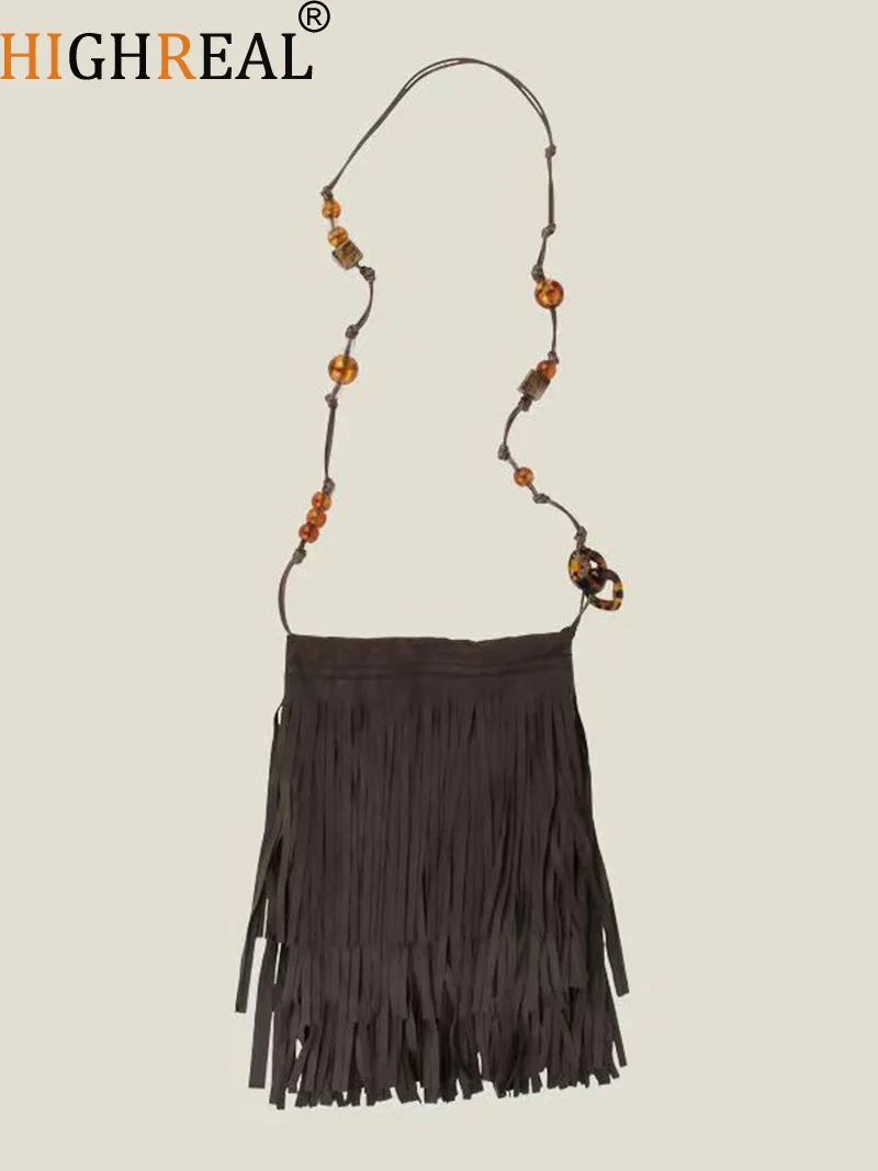 

Fashion Soft Velvet Frosted Tassel Bag for Women with Drawstring Bucket One Shoulder Straddle Bag