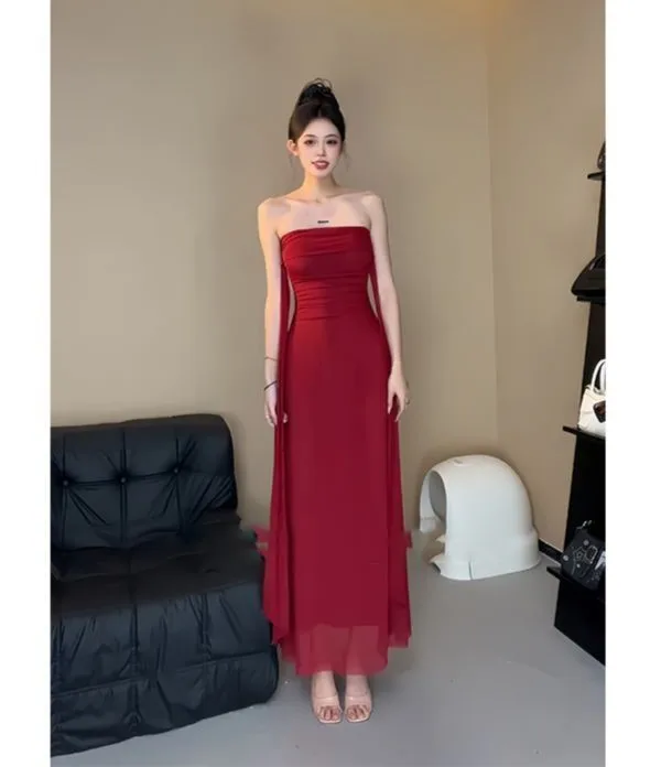 Vestidos Mujer Matrimonio Sin Mangas Milkmaid Ruched Recogido Smocking Elasticidad Cintura Apretada Cordón Ajustable Equipado Commute