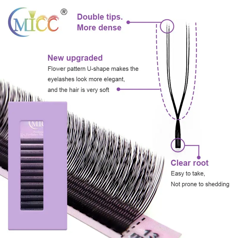 New 2D U Shaped YY Eyelash Extension Double Layer U YY Lashes Super Soft Parallel Premade Fan Lashes C/D/CC Curl Makeup Tools