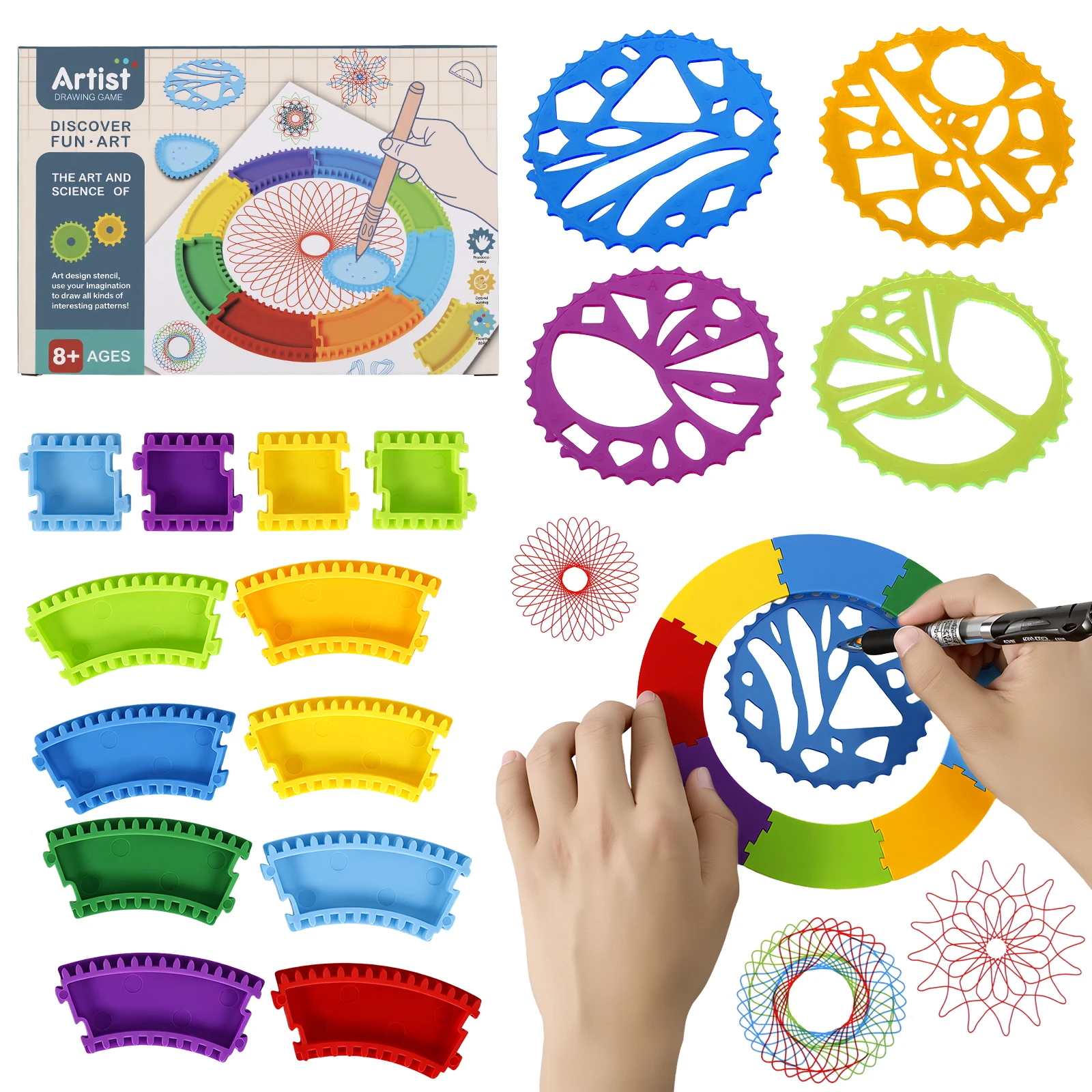 Spiral Art Gear Geometric Ruler Creative Spiral Art Drawing Kit with Storage Box Geometric Curve Stencil Set for DIY Art Crafts