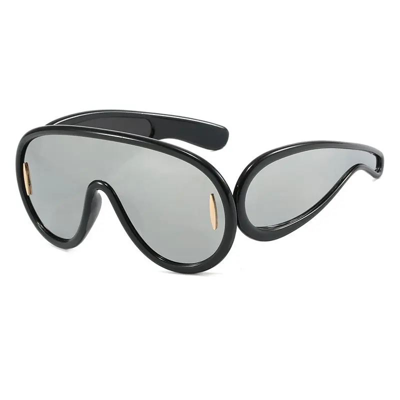 2026 New Same Style One Piece Large Frame Toad Glasses Hip Hop Street Design Trendy Sunshade Sunglasses view 4