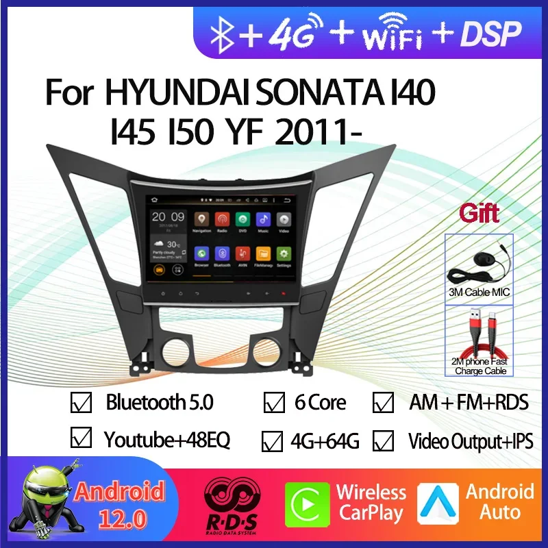 Android 12 Car GPS Navigation Multimedia Player For Hyundai Sonata I40 I45 I50 YF 2011-2014 Auto Radio Stereo