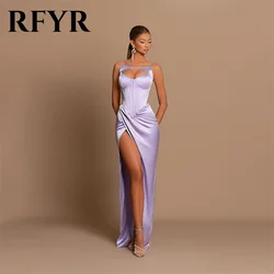 RFYR Lilac فساتين للحفلات الراقصة Sweetheart Spaghetti Strap Pleated Party Dress Mermaid Sleeveless 프롬 드레스 High Split Prom Dress