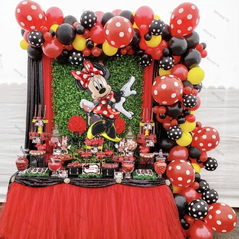 108pcs/Set Minnie Mouse Foil Balloons Garland Arch Kit Red Black Latex Air Globos Birthday Baby Shower Party Decoration Kids Toy