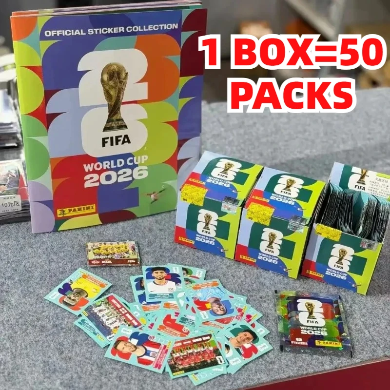 Panini 2026 World Cup Sticker Box Soccer Football Collectibles Player Sticker 50Packs Complete Album Gift For Teen Football Fans