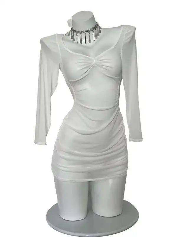 Sexy Pure Desire Style Spicy Girl Sheer Temptation Perspektive Langärmeliges, hüftumarmendes Kleid Nachtclubkleid Elegant FID8