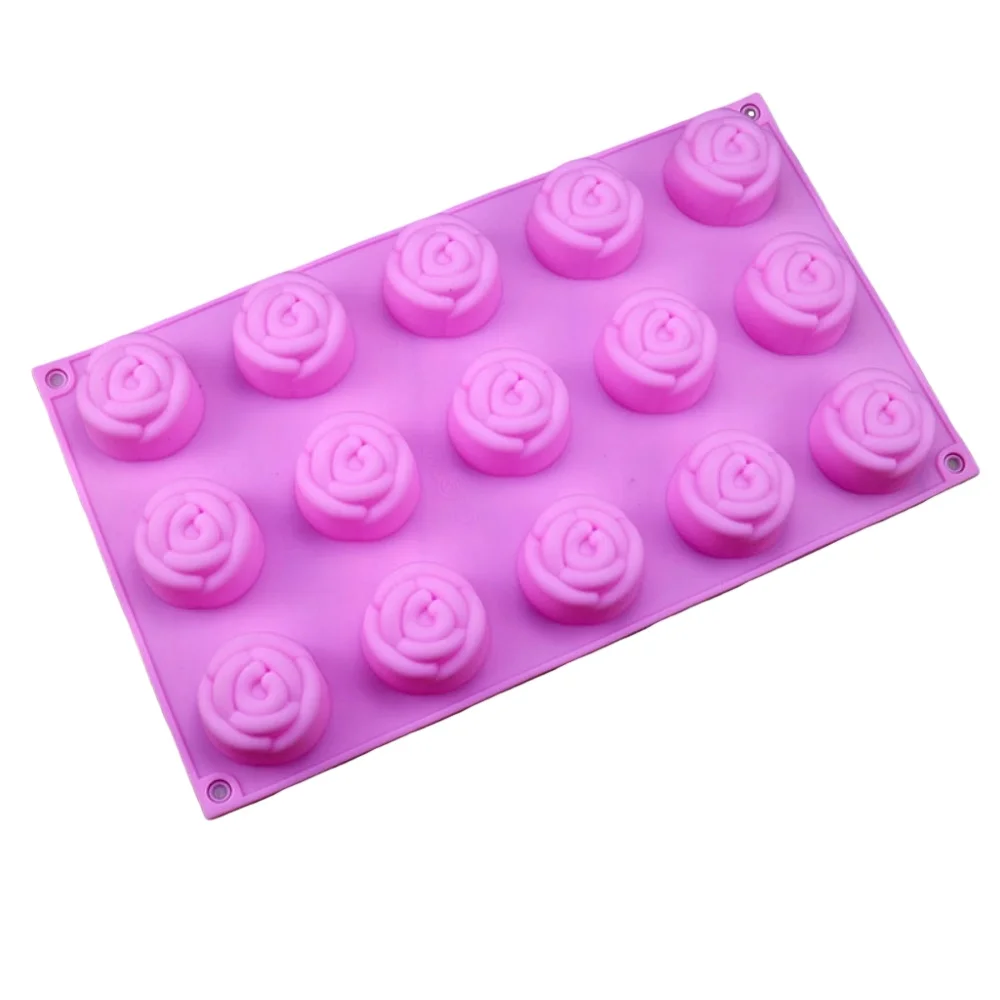 

New Arrival 15 Hole Rose Flower Silicone Cake Mold DIY French Mousse Dessert Chocolate Cake Mold For Valentine's Day Baking Tool