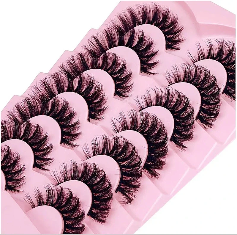 7 Pairs Fluffy Thick False Eyelashes Dramatic D Curl Strip Lashes Thick Eye Lashes look like Lash Extension 6D Wispy Lashes Pack