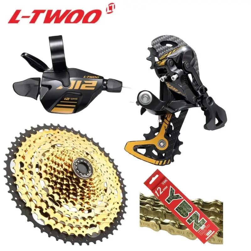 LTWOO AT12 1x12S Mountain Bike Groupset 12 Speed Shifter Lever Rear Derailleur RACEWORK Cassette 52T YBNChain Gold Cycling Parts