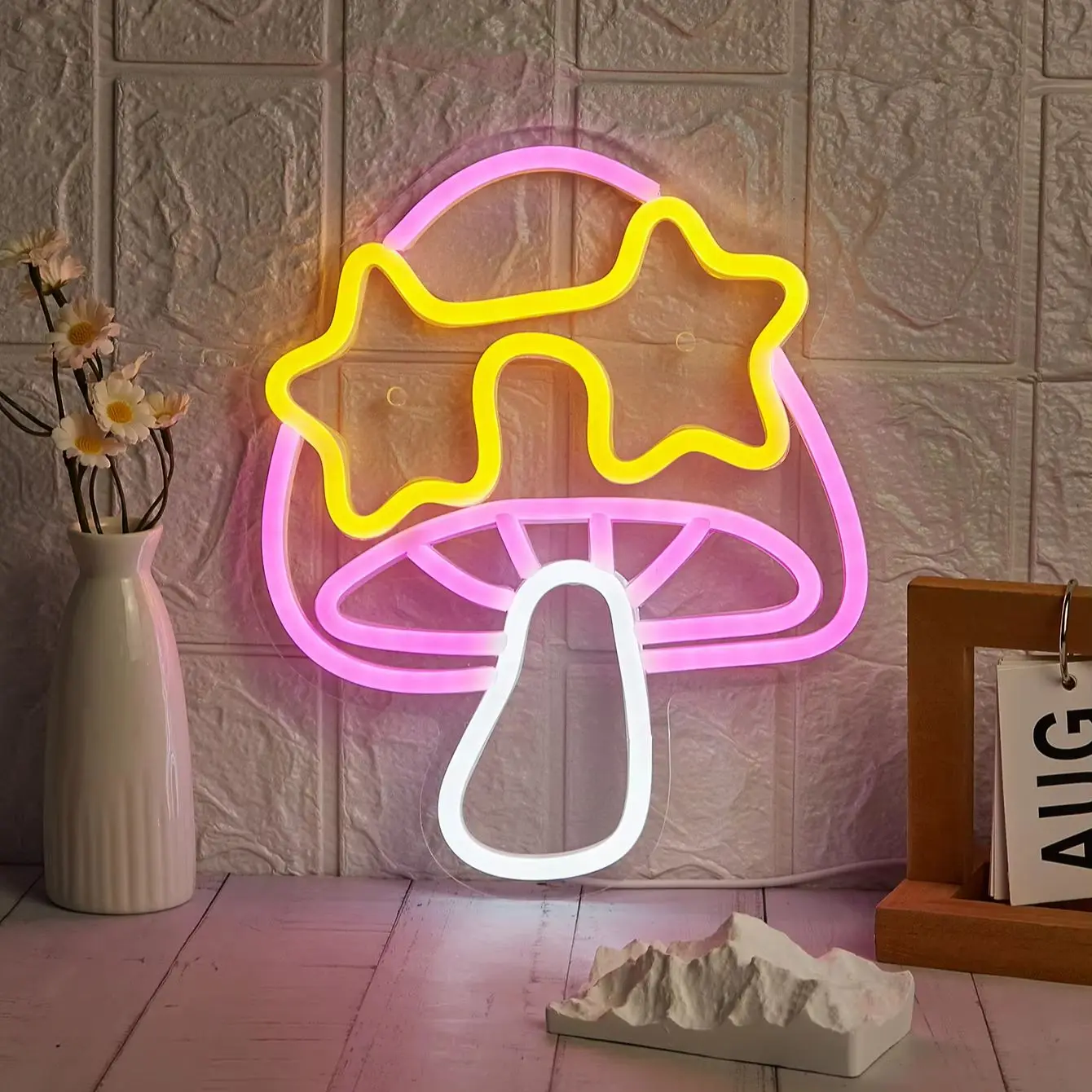 Chi-buy LED Neon Star-eyed Mushroom USB Powered Neon Signs Night Light 3D Wall Art Bedroom Living Room Decor Lamp Signs