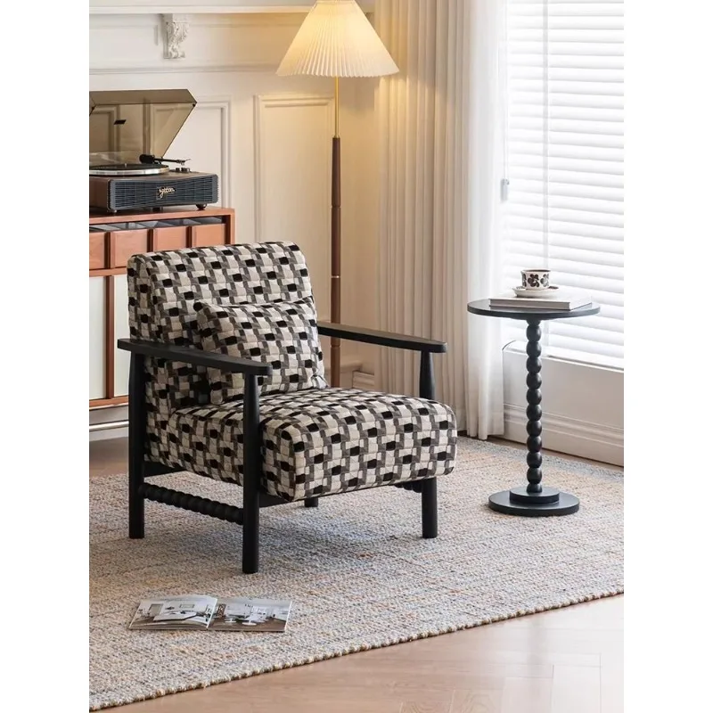 

American vintage light luxury striped single sofa chair solid wood frame armchair living room balcony home lounge chair