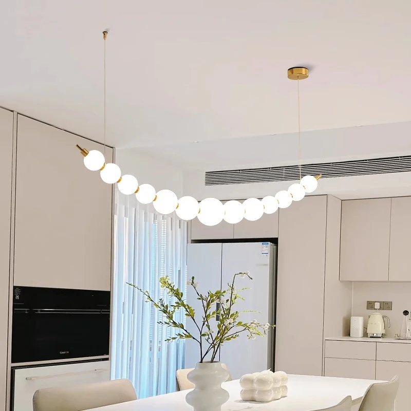 Imagem -04 - Acrílico Led Lustres com Pérola Bola Pingente Lustre Nórdico para Jantar Sala de Estar Quarto Colar Lâmpada Anel Branco