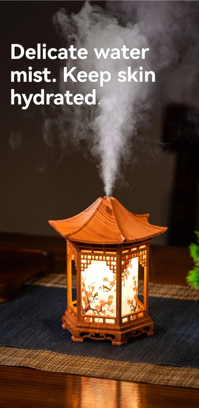 Neuer Kleiner Pavillon-Luftbefeuchter mit Nachtlicht im Chinesischen Stil, USB-Tragbarer Luftbefeuchter für Zuhause, Büro und Auto – Detail 5