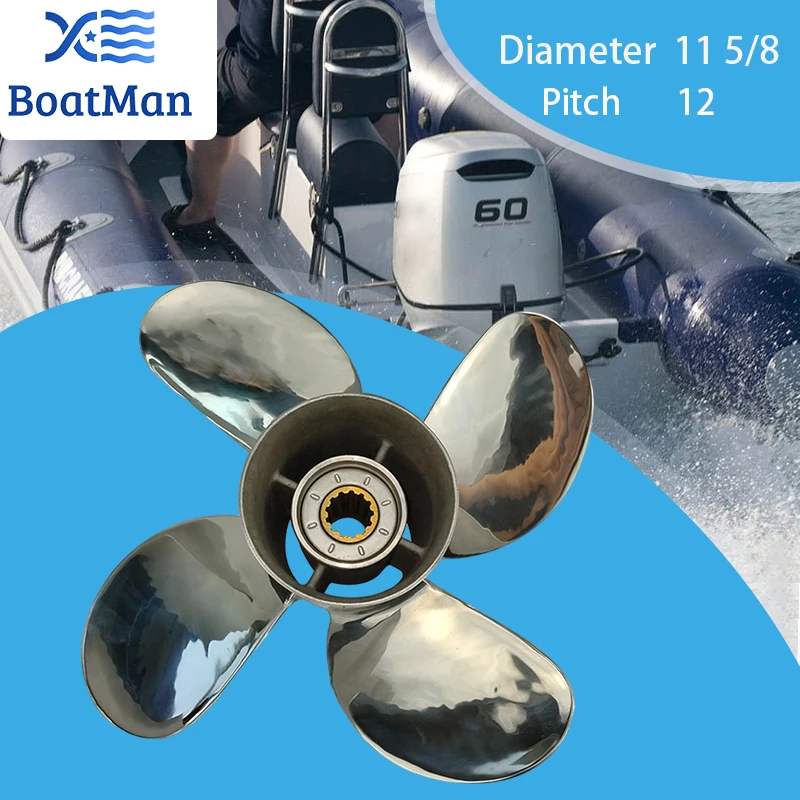 

BoatMan 11 5/8X12 Outboard Propeller For Honda 35HP 40HP 45HP 50HP 60HP Stainless Steel 4 Blades 13 Tooth Boat Marine Parts RH