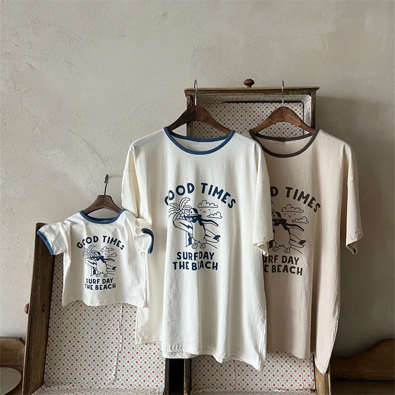 

version of parent-child summer clothes new short sleeve fashion style simple cartoon letters casual family short sleeve T-shirt