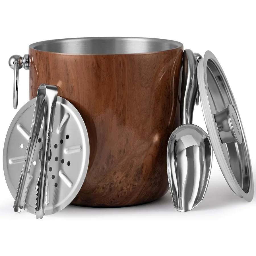 

Insulated Ice Bucket 3L Double Wall Stainless Steel Ice Bucket with Tongs Lid Scoop and Strainer Ice Buckets for Parties Cockta