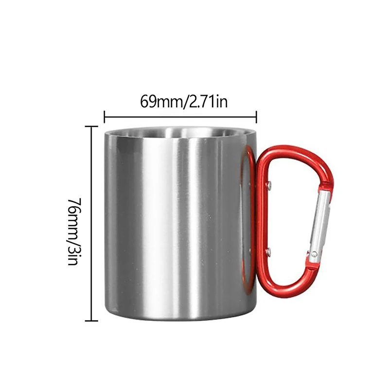 220ml Camping Travel Stainless Steel Cup Carabiner Hook Handle Picnic Water Mug Outdoor Travel Hike Cup